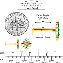 16G 5/16 Green CZ Gem Gold Tone Flower Wreath Flatback Stud