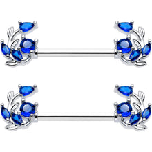 14G 9/16 Blue Gem Twining Vine Barbell Nipple Ring Set