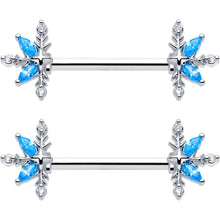 14G 9/16 Blue CZ Gem Classic Flower Barbell Nipple Ring Set