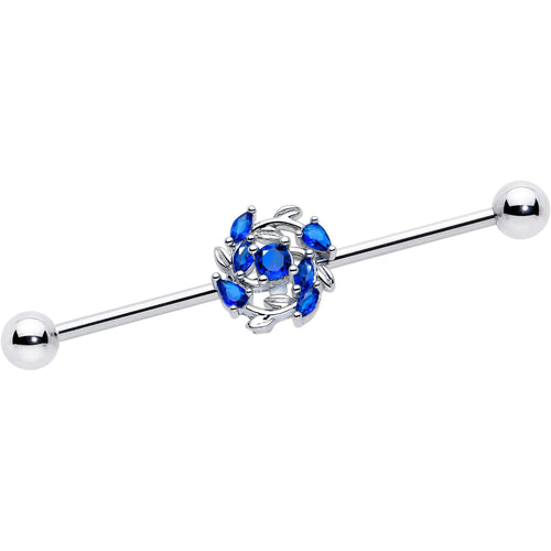 14G Blue Gem Twining Vine Industrial Barbell 38mm