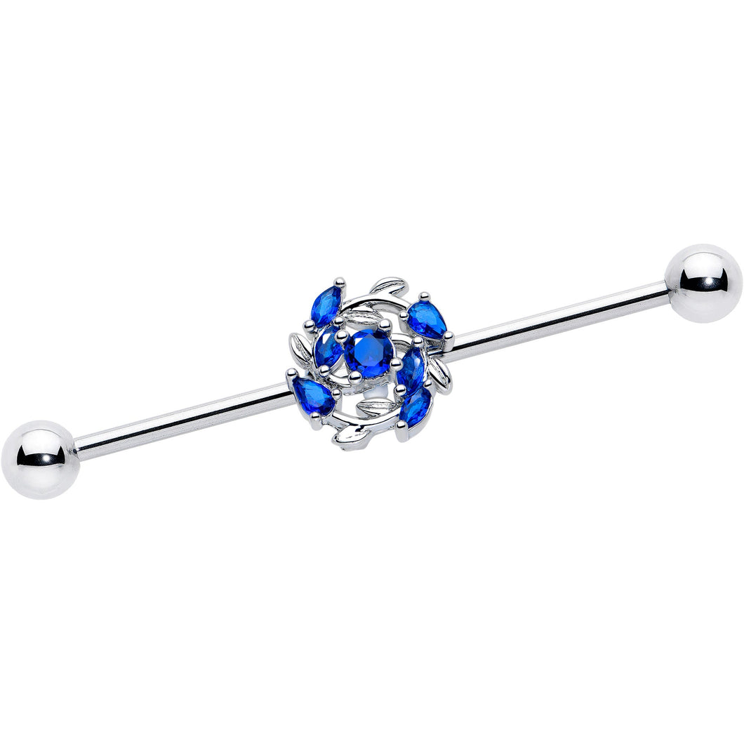 14G Blue Gem Twining Vine Industrial Barbell 38mm