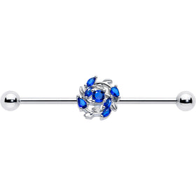 14G Blue Gem Twining Vine Industrial Barbell 38mm