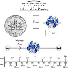 14G Blue Gem Twining Vine Industrial Barbell 38mm