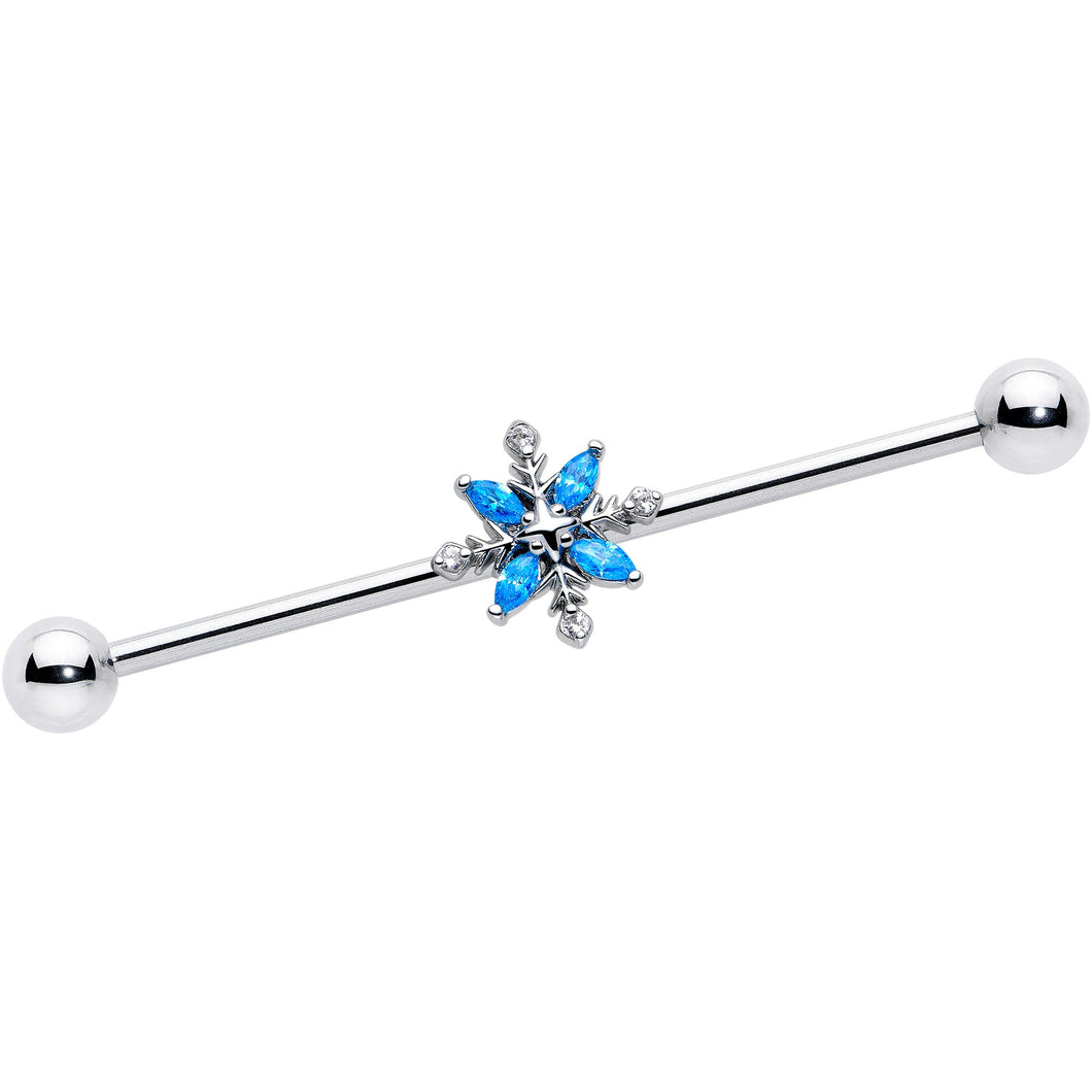 14G Blue CZ Gem Classic Flower Industrial Barbell 38mm