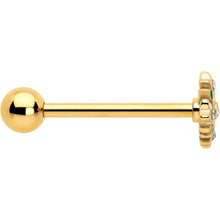Clear Gem Gold Tone Flower Wreath Barbell Tongue Ring