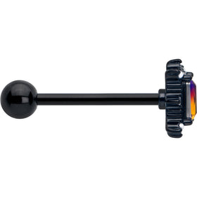 Red Tourmaline Black Star Fire Barbell Tongue Ring
