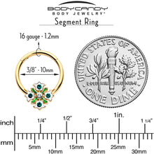 16G 3/8 Green Gem Gold Tone Flower Wreath Hinged Segment Ring