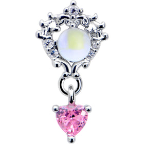 20G 7mm Pink CZ Gem Heart Mystique Dangle L Shape Nose Ring