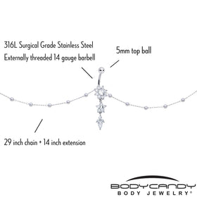 Clear CZ Gem Glamour Flower Faux Pearl Dangle Belly Ring Belly Chain