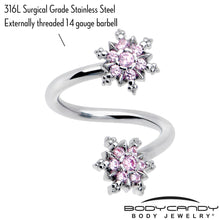 Pink CZ Gem Glam Snowflake Spiral Twister Belly Ring