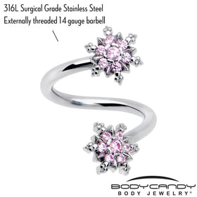 Pink CZ Gem Glam Snowflake Spiral Twister Belly Ring