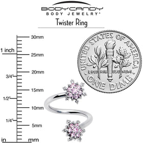 Pink CZ Gem Glam Snowflake Spiral Twister Belly Ring