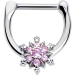 16G 5/16 Pink CZ Gem Glam Snowflake Cartilage Clicker
