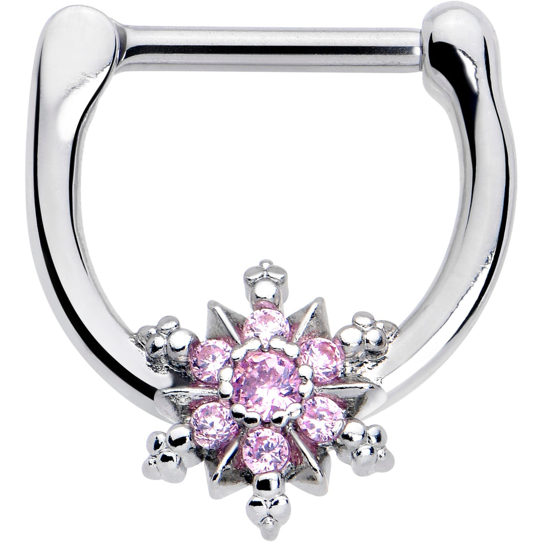 16G 5/16 Pink CZ Gem Glam Snowflake Cartilage Clicker