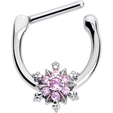 16G 5/16 Pink CZ Gem Glam Snowflake Cartilage Clicker