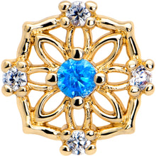 16G 1/4 Blue CZ Gem Gold Tone Flower Ring Cartilage Tragus Earring