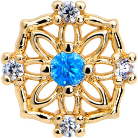 16G 1/4 Blue CZ Gem Gold Tone Flower Ring Cartilage Tragus Earring