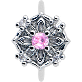 20G 5/16 Pink CZ Gem Flower Circle Nose Hoop