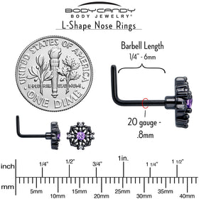 20G 7mm Purple CZ Gem Black Flower Ring L Shape Nose Ring