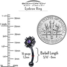 16G 5/16 Purple CZ Gem Black Flower Ring Curved Eyebrow Ring
