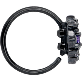 20G 5/16 Purple CZ Gem Black Flower Ring Nose Hoop