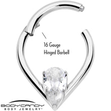 16G CZ Stainless Steel Hinged Segment Ring with Gem Teardrop
