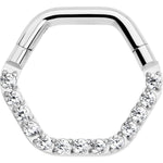 16G 5/16 Clear CZ Gem Hexagon Shape Hinged Segment Ring