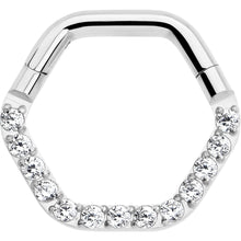 16G 5/16 Clear CZ Gem Hexagon Shape Hinged Segment Ring