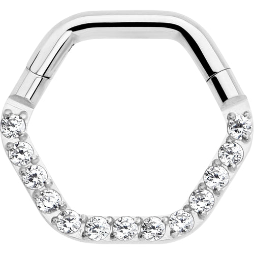 16G 5/16 Clear CZ Gem Hexagon Shape Hinged Segment Ring