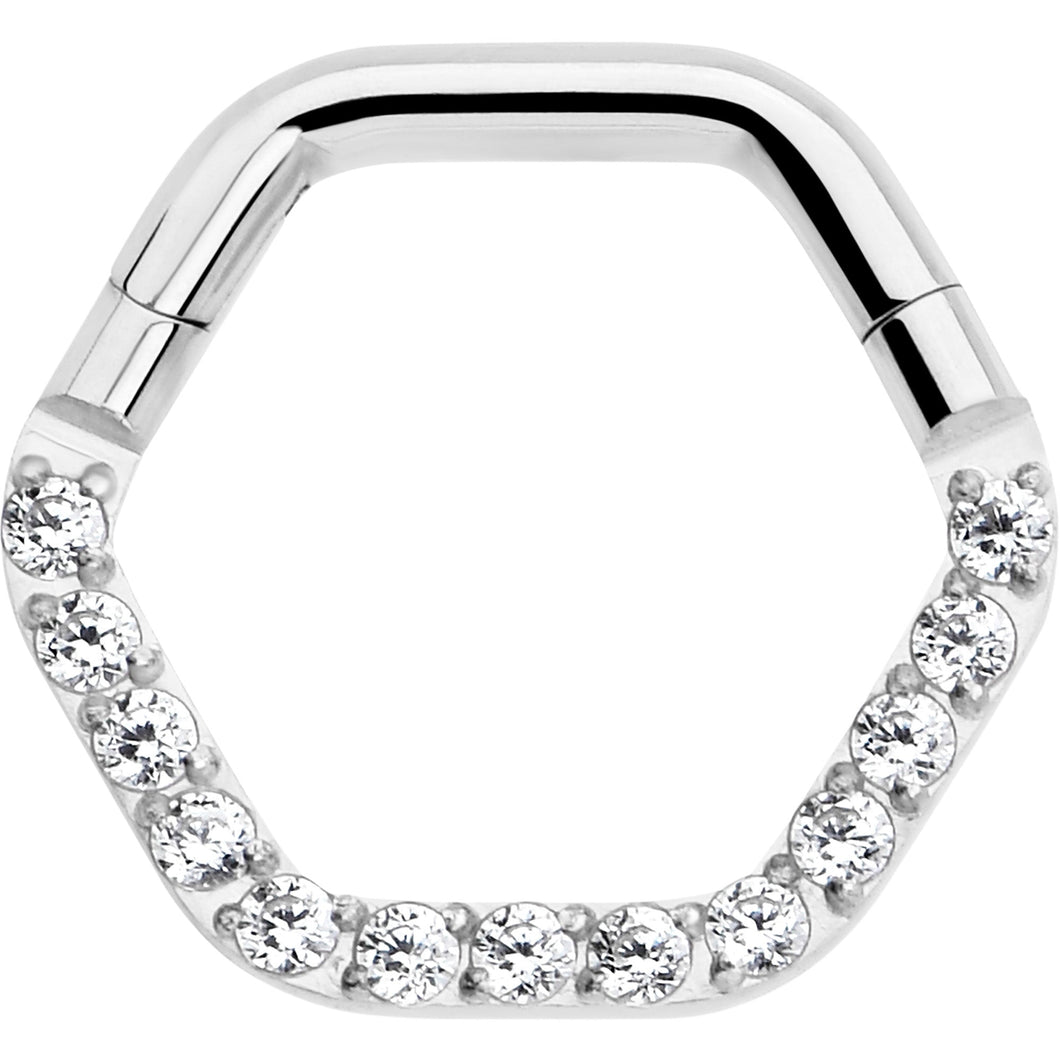 16G 5/16 Clear CZ Gem Hexagon Shape Hinged Segment Ring