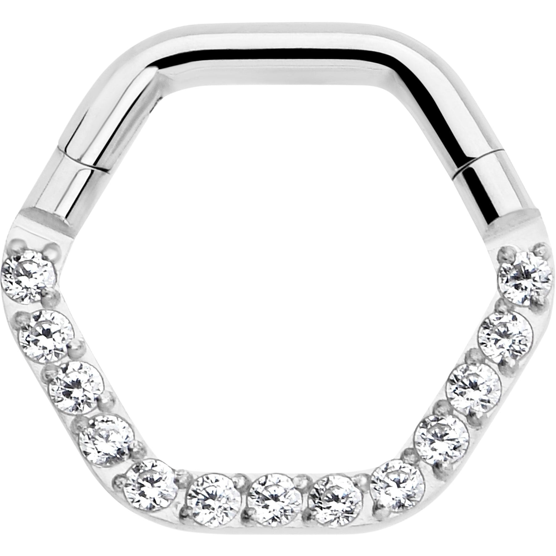 16G 5/16 Clear CZ Gem Hexagon Shape Hinged Segment Ring