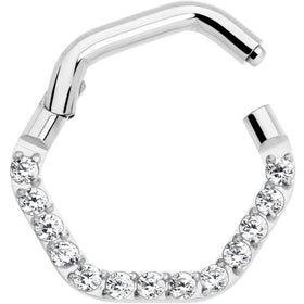 16G 5/16 Clear CZ Gem Hexagon Shape Hinged Segment Ring
