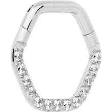 16G 5/16 Clear CZ Gem Hexagon Shape Hinged Segment Ring