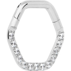 16G 5/16 Clear CZ Gem Hexagon Shape Hinged Segment Ring