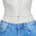 Clear CZ Gem Double Butterfly Faux Pearl Dangle Belly Chain Belly Ring