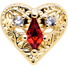 16G 1/4 Red CZ Gem Gold Tone Heart Queen Flatback Stud
