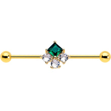 14G Green CZ Gem Gold Tone Rhombus Riot Industrial Barbell 38mm
