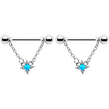 14G 9/16 Blue Synthetic Opal Rhombus Star Dangle Nipple Ring Set