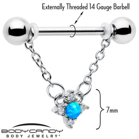 14G 9/16 Blue Synthetic Opal Rhombus Star Dangle Nipple Ring Set