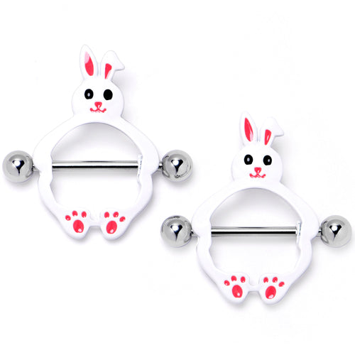 14G 9/16 Bunny White Rabbit Nipple Shield Set