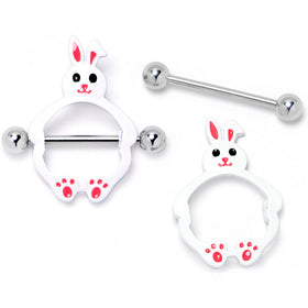 14G 9/16 Bunny White Rabbit Nipple Shield Set