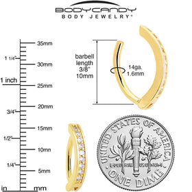 Clear CZ Gem Gold Tone Paved Row Perfection Hinged Hoop Belly Ring