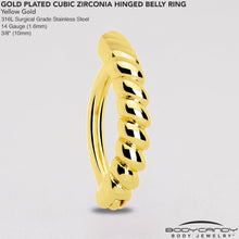Gold Tone Classic Rope Style Hinged Hoop Belly Ring