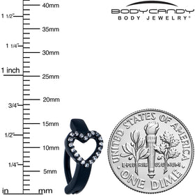 Clear CZ Gem Black Open Heart Forward Facing Hinged Belly Hoop