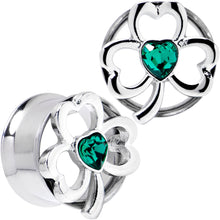 Green Gem Heart Shamrock St Patricks Tunnel Plug Set Sizes 10mm to 16mm