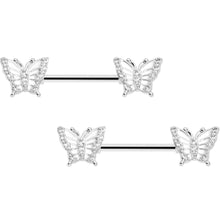14G 9/16 CZ Gem Airy Butterfly Barbell Nipple Ring Set