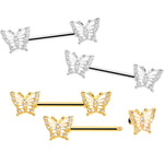 14G 9/16 CZ Gem Airy Butterfly Barbell Nipple Ring Set