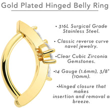 Clear CZ Gem Gold Tone Beauty Branch Hinged Hoop Belly Ring
