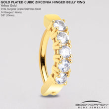 Clear CZ Gem Gold Tone Glamour Quintet Hinged Hoop Belly Ring