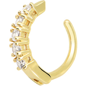 Clear CZ Gem Gold Tone Glamour Quintet Hinged Hoop Belly Ring